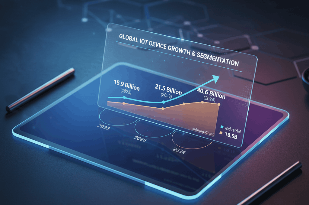 IoT connected devices growth chart 2023 to 2034 showing consumer and industrial breakdown